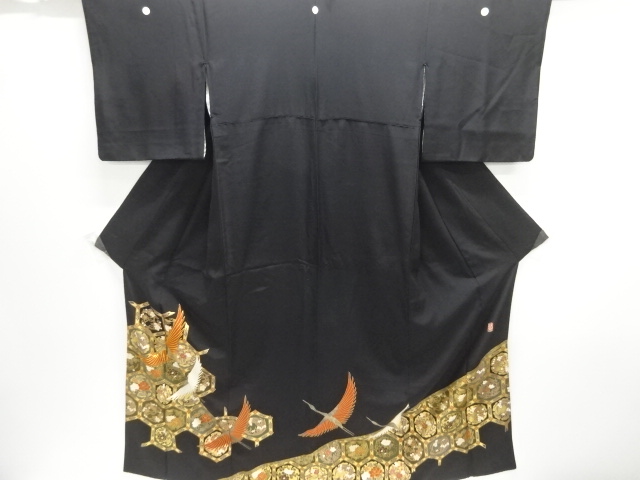 【未使用】　色留袖　 正絹　比翼　ワインレッド　刺繍　金彩　 3つ紋　落胤 未使用】 色留袖 正絹 比翼 ワインレッド 刺繍 金彩 3つ紋 落胤 未使用